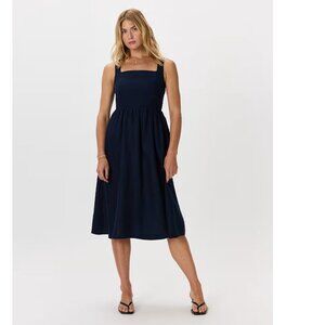 linen fit and flare midi dress L'AGENCE Mitzy Linen Midi Dress In Icy Lilac
